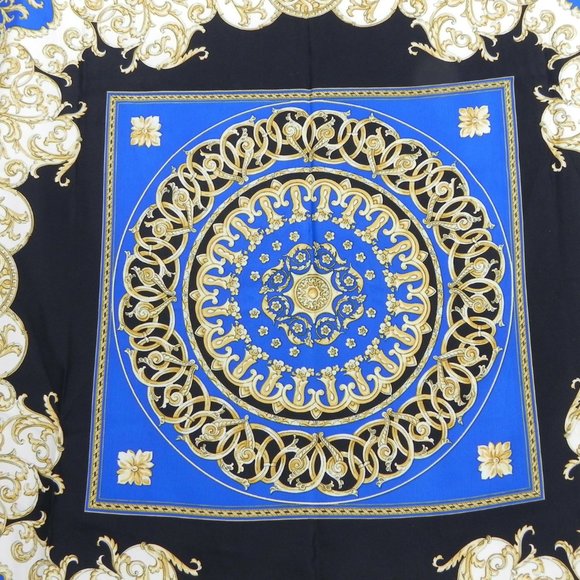 NWOT Hermès Inspired Italian Blue & Gold Silky Scarf - Picture 5 of 11
